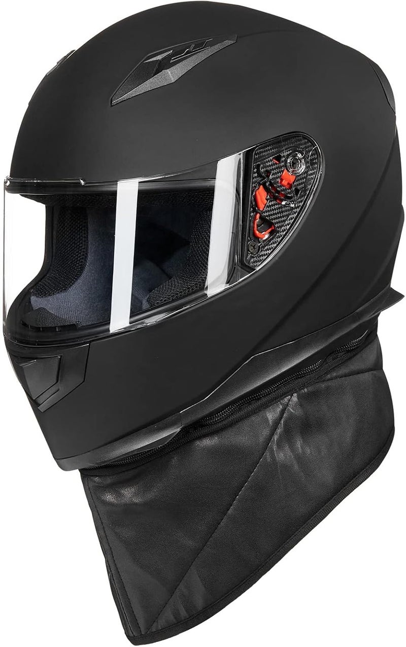 ILM Full Face Motorcycle Street Bike Helmet with Removable Winter Neck Scarf + 2 Visors DOT Model -313 (L, Matte Black) - Image 4